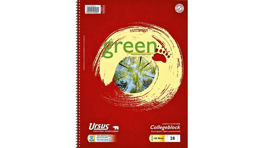 Ursus Green Collegeblock A4 160Blatt Lineatur 28