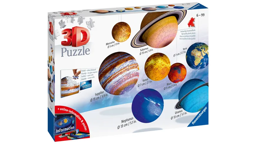 Ravensburger Puzzle - 3D puzzleball - Planetenbox 27/54/72/108 Teile