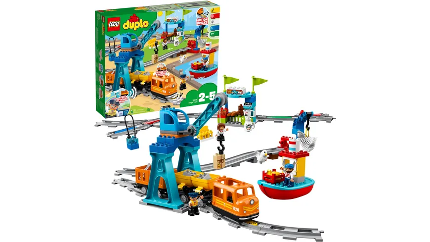 LEGO DUPLO 10875 Güterzug, „Push & Go“-Lok, Spielzeug mit Zubehör