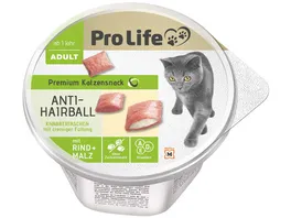 Pro Life Adult Premium Katzensnack Anti Hairball Knabbertaschen mit Rind Malz