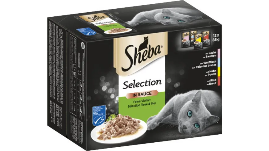 SHEBA® Portionsbeutel Multipack Selection in Sauce Feine Vielfalt MSC 12 x 85g