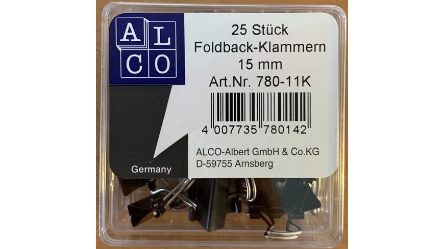 ALCO Fold-Back-Klammern 25 Stück 15mm schwarz