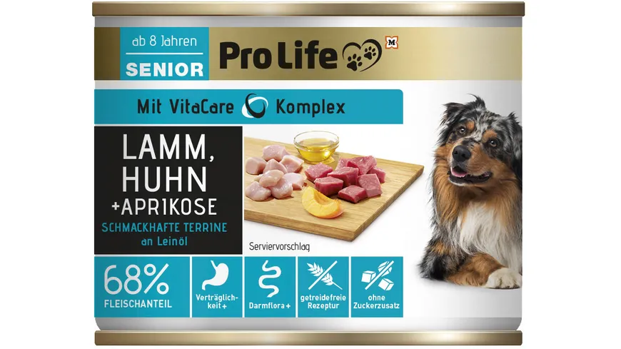 Pro Life Nassfutter für Hunde mit Lamm, Huhn, Aprikose an Leinöl