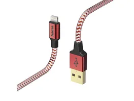 HAMA Ladekabel Reflective USB A Lightning 1 5 m Nylon Rot