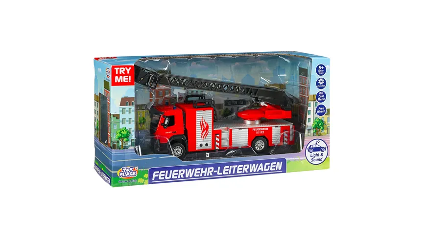 Licht NEU+OVP Friktion Ton TOI-TOYS Cars&Trucks Feuerwehr Leiterwagen 28cm 