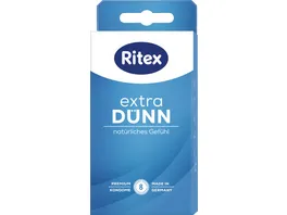 Ritex Extra duenn 8 Kondome aus Naturkautschuklatex transparent glatte Oberflaeche zylindrisch mit Reservoir Breite flachliegend 53 mm Gleitmittel Dimeticon