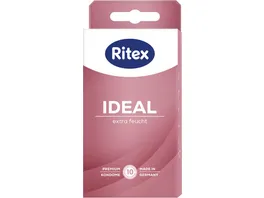 Ritex Ideal 10 Kondome aus Naturkautschuklatex extra feucht zartrosa glatte Oberflaeche zylindrisch mit Reservoir Breite flachliegend 53 mm Gleitmittel Dimeticon