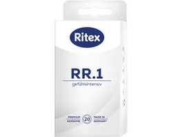 Ritex RR 1 20 Kondome aus Naturkautschuklatex gefuehlsintensiv transparent glatte Oberflaeche zylindrisch mit Reservoir Breite flachliegend 53 mm Gleitmittel Dimiticon