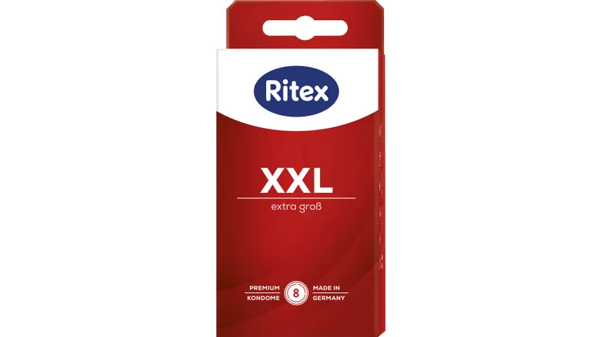 Ritex XXL 8 Kondome aus Naturkautschuklatex, extra groß, transparent, glatte Oberfläche, zylindrisch, mit Reservoir, Breite (flachliegend) 55 mm, Gleitmittel Dimiticon.