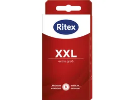 Ritex XXL 8 Kondome aus Naturkautschuklatex extra gross transparent glatte Oberflaeche zylindrisch mit Reservoir Breite flachliegend 55 mm Gleitmittel Dimiticon