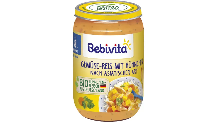 Bebivita Bio Menüs: Gemüse-Reis mit Hühnchen nach asiatischer Art, 220 g