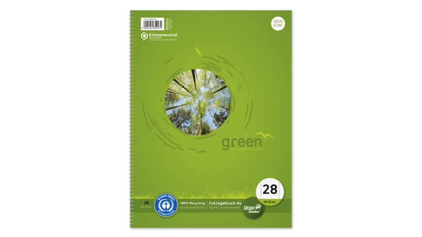 Ursus Green Collegeblock A4 Lineatur 28 80 Blatt