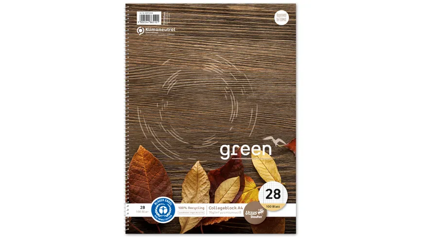 Ursus Green Collegeblock A4 100 Blatt Lineatur 28
