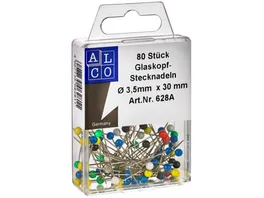 ALCO Glaskopfstecknadel 80 Stueck farbig