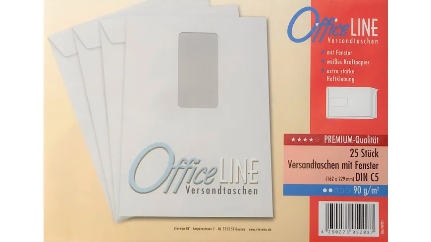 OfficeLINE Versandtasche C5 mit Fenster 90g weiß 25 Stück