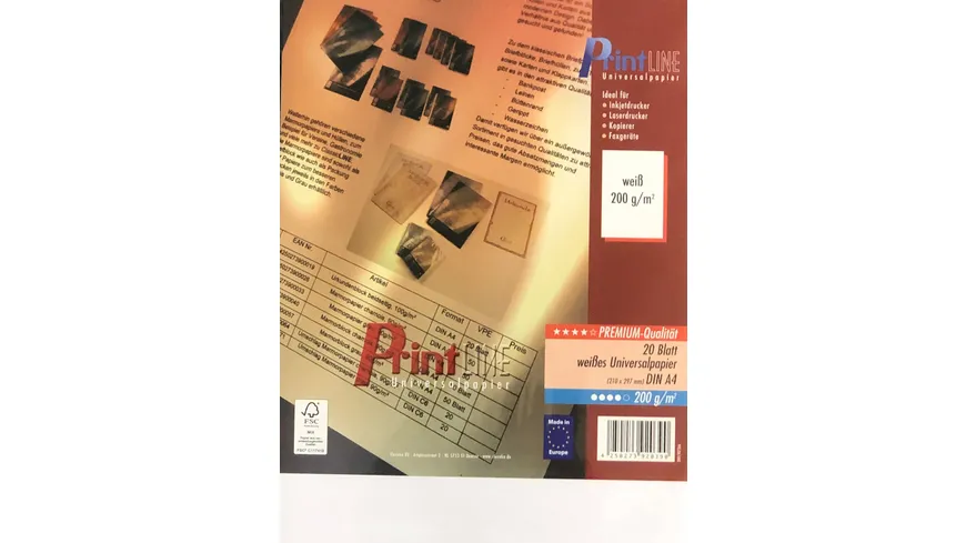 PrintLINE Universalpapier A4 200g hochweiss 20 Blatt