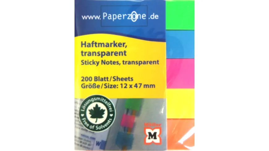 PAPERZONE Haftmarker neon-transparent 200 Blatt 12 x 47mm