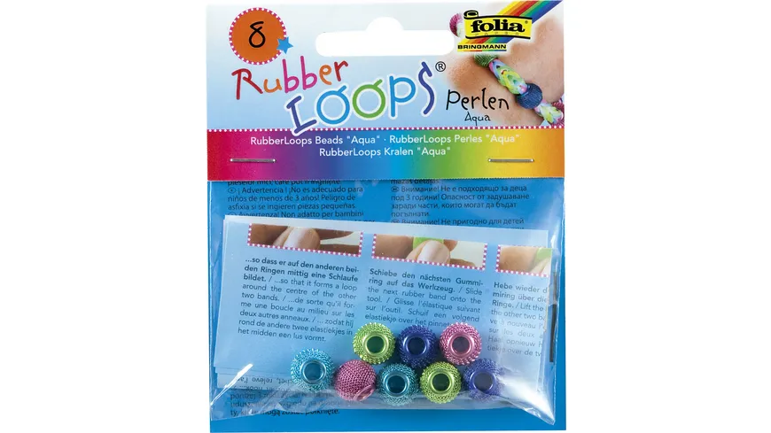 folia Rubber-Loops-Perlen Aqua 8 Stück
