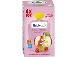Bebivita Quetschbeutel Frucht Birne Himbeere in Apfel 4x90g