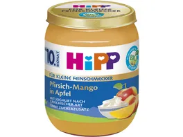 HiPP Frucht und Joghurt 160g Fuer kleine Feinschmecker Pfirsich Mango in Apfel mit Joghurt nach griechischer Art ab 10 Monat