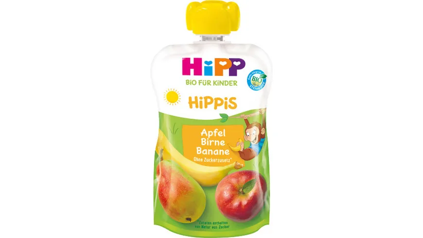 HiPP Bio für Kinder HiPPiS im Quteschbeutel 100g: Apfel-Birne-Banane ohne Zuckerzusatz, ab 1+