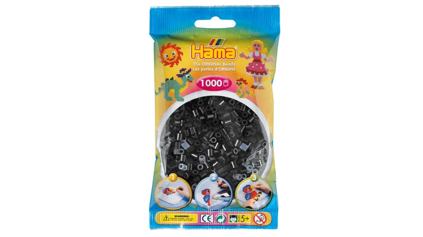 Hama - Bügelperlen im Beutel, ca 1000 Stück, schwarz