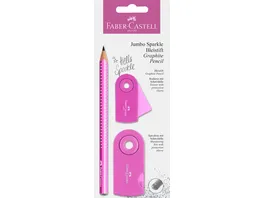 FABER CASTELL Sparkle Pearl pink Jumbo Bleistift Radierer Spitzer Set