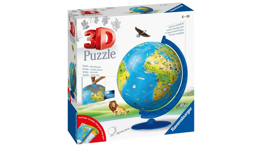Ravensburger Puzzle - 3D Puzzle-Ball - Kinderglobus in deutscher Sprache, 180 Teile