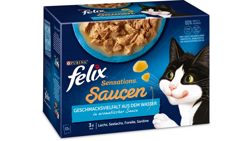 FELIX Sensations Saucen Geschmacksvielfalt aus dem Wasser Katzennassfutter 12x85g Portionsbeutel