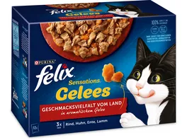 FELIX Sensations Gelees Geschmacksvielfalt vom Land Katzennassfutter 12x85g Portionsbeutel