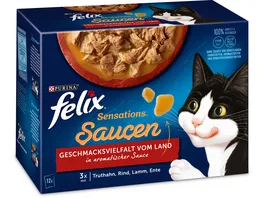 FELIX Sensations Saucen Geschmacksvielfalt vom Land Katzennassfutter 12x85g Portionsbeutel
