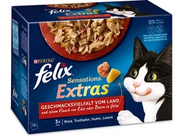 FELIX Sensations Extras in Gelee Geschmacksvielfalt vom Land Katzennassfutter 12x85g Portionsbeutel