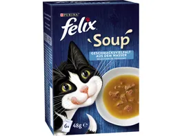 FELIX Soup Geschmacksvielfalt aus dem Wasser mit Kabeljau Thunfisch Scholle Katzennassfutter 6x48g Portionsbeutel