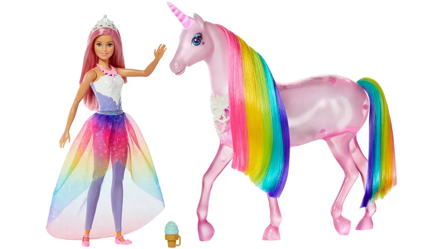 Barbie Dreamtopia Magisches Zauberlicht Einhorn mit Puppe, Licht & Geräuschen