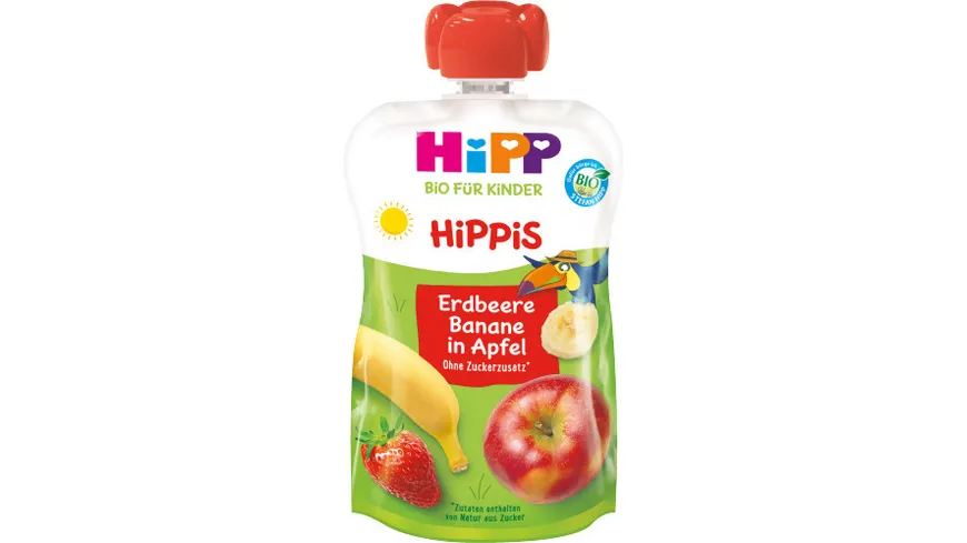 HiPP Bio für Kinder HiPPiS im Quetschbeutel 100g: Erdbeere-Banane in Apfel ohne Zuckerzusatz, ab 1+
