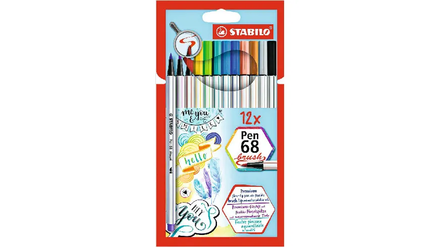 STABILO® Premium-Filzstift mit Pinselspitze für variable Strichstärken - STABILO Pen 68 brush - 12er Pack - mit 12 verschiedenen Farben