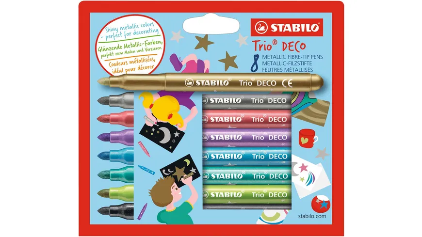 STABILO® Metallic-Filzstift mit robuster XL-Spitze - STABILO Trio DECO - 8er Pack - mit 8 verschiedenen Farben