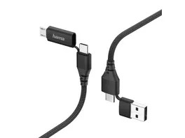 Hama 4in1 Type C Kabel mit Micro USB und USB A Adapter 1 5 m Schwarz