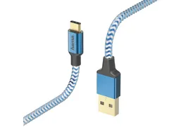 Hama Lade Datenkabel Reflective USB Type C USB A 1 5 m Blau