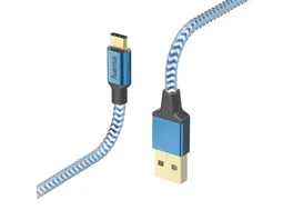 HAMA Ladekabel Reflective USB A USB C 1 5 m Nylon Blau