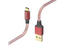 HAMA Ladekabel Reflective USB A USB C 1 5 m Nylon Rot