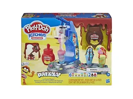 Hasbro Play Doh Drizzy Eismaschine mit Toppings inklusive Play Doh Drizzle Knete und 6 Play Doh Farben