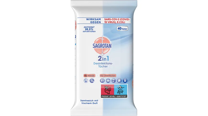 Sagrotan 2in1 Desinfektions-Tücher für Hände und Oberflächen 40 Stück