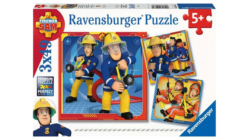 Ravensburger Puzzle - Feuerwehrmann Sam, Unser Held Sam, 3 x 49 Teile