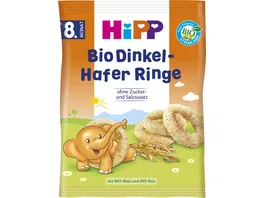 HiPP Knabberprodukt 30g Bio Dinkel Hafer Ringe ohne Zucker und Salzzusatz ab 8 Monat