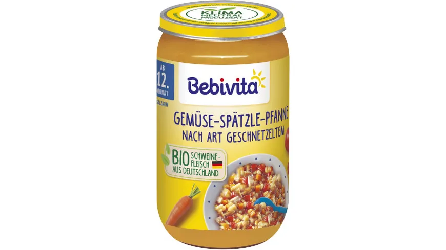 Bebivita Bio Menüs: Gemüse-Spätzle-Pfanne nach Art Geschnetzeltem, 250 g