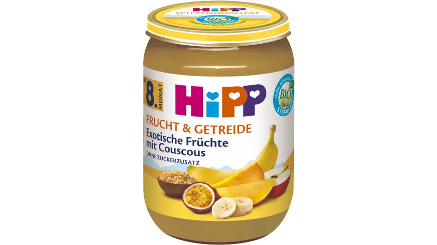HiPP Bio Frucht und Getreide Exotische Früchte mit Couscous, ohne Zuckerzusatz, 190g