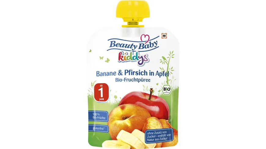 Beauty Baby Kiddys Bio Fruchtpüree Banane Pfirsich in Apfel