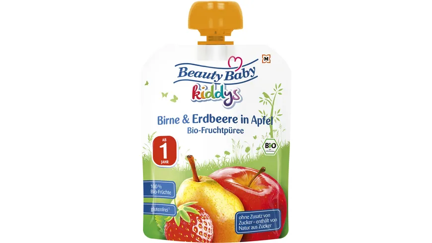 Beauty Baby Kiddys Bio Fruchtpüree Birne Erdbeere in Apfel