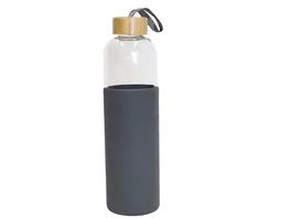 TRENDSHOP Trinkflasche aus Glas mit Silikonhuelle 0 55l